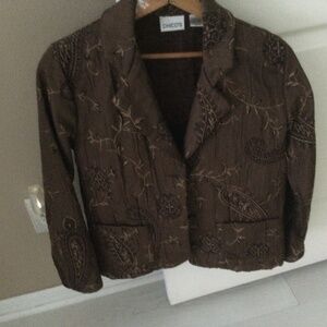 Brown linen-like embroidered jacket